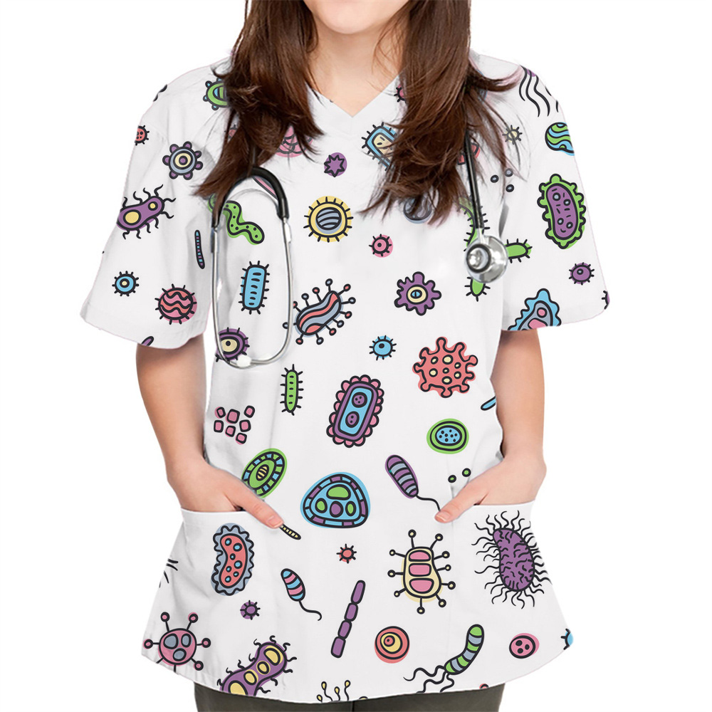 Medical Lab Uniform - ملابس طبية جديدة للنساء بطباعة مخطط